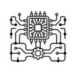 Minimalist line-art icon representing AI automation, intelligent workflows, machine learning, and business process automation.