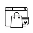 Minimalist line-art icon representing e-commerce website development, online shopping, secure payments, and digital store solutions.
