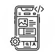Minimalist line-art icon representing Android and iOS mobile app development with smartphone interface and coding elements.