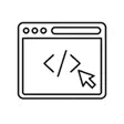 Website Design & Development line icon representing responsive web design, coding, and custom website development services.