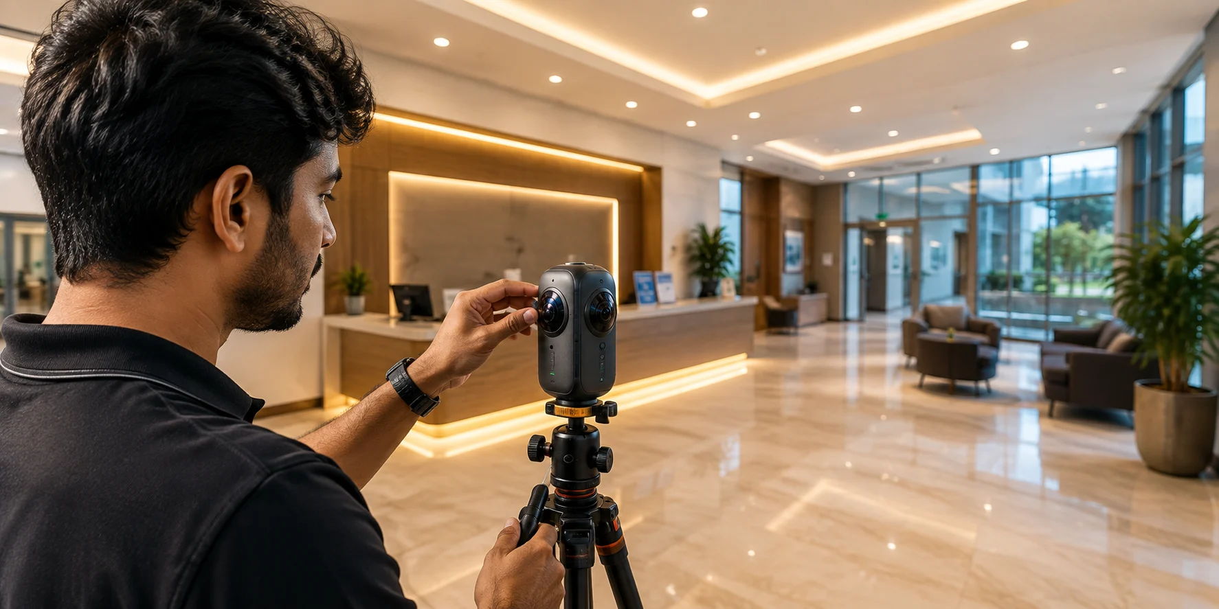 Professional 360° camera capturing an interior for a Google 360° virtual tour