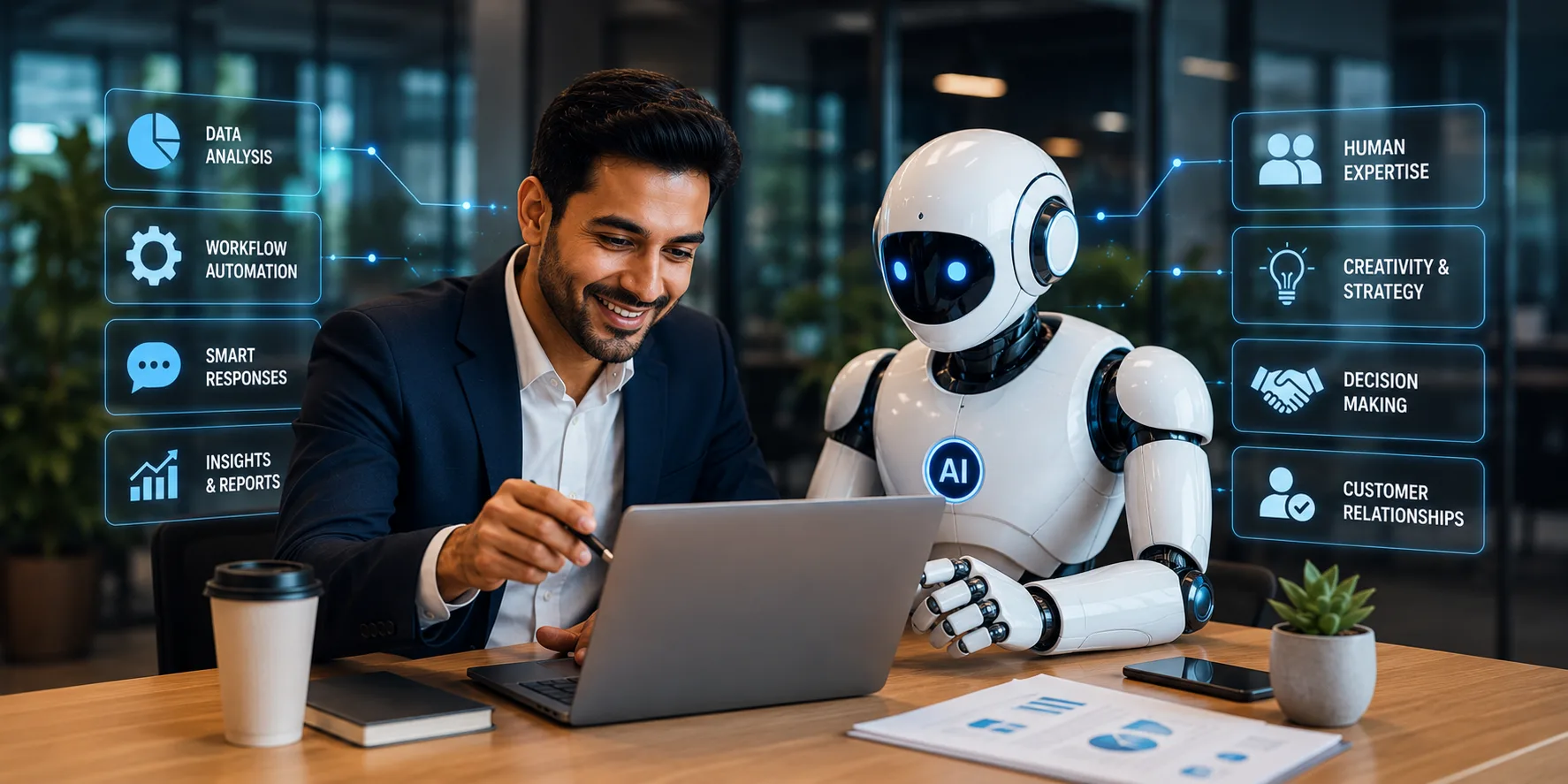 AI and human working together to improve business automation