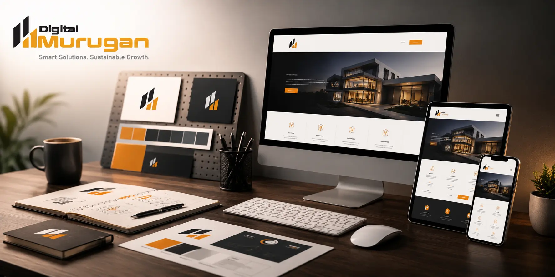 Consistent brand identity displayed across desktop, tablet, and mobile website interfaces