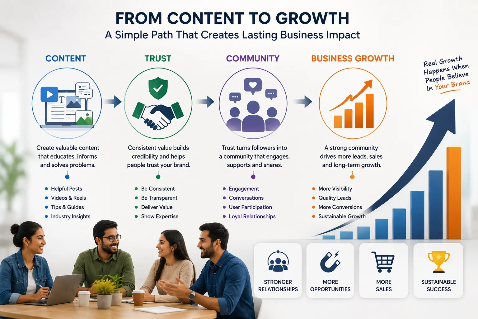 4. Build Trust Before Asking for a Sale People rarely become customers simply because they saw one promotional post. They often need time to understand the business and develop confidence. Social media can help create that familiarity. Instead of constantly posting: “Buy now.” you can share: Useful information Practical advice Customer stories Project examples Industry knowledge Behind-the-scenes content Answers to common questions This gives potential customers opportunities to understand your expertise before they ever contact you. Think Long Term Not every social media post needs to generate an immediate enquiry. Some posts may simply help someone remember your business. That person may not need your service today. But several months later, when the need appears, your business may already be familiar to them. Trust takes time, and social media can help build that familiarity consistently.