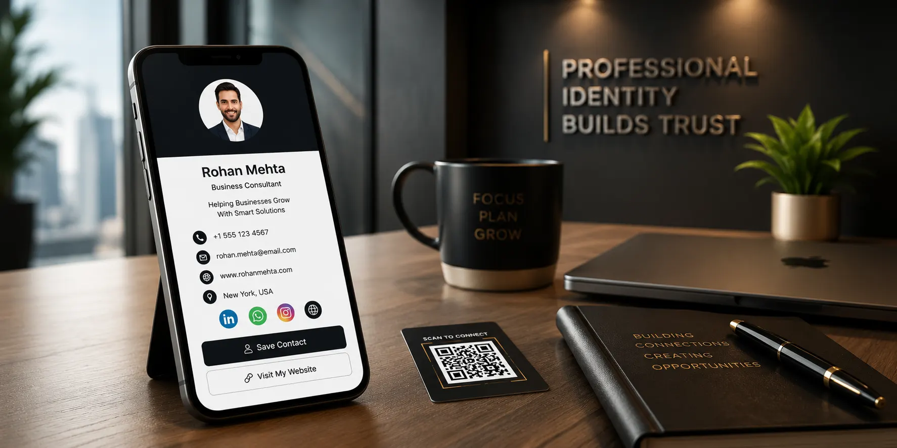 Digital business card representing a professional digital identity