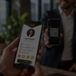 Digital business card shared through a smartphone and QR code