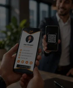 Digital business card shared through a smartphone and QR code