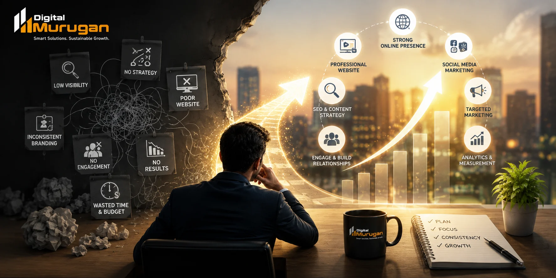 Business owner moving from digital challenges toward a stronger online growth strategy