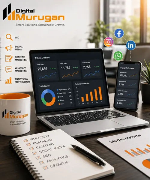 Digital marketing workspace for small business growth in 2026