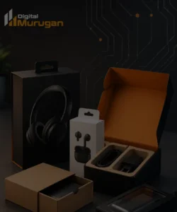 Electronic product packaging design with branded boxes