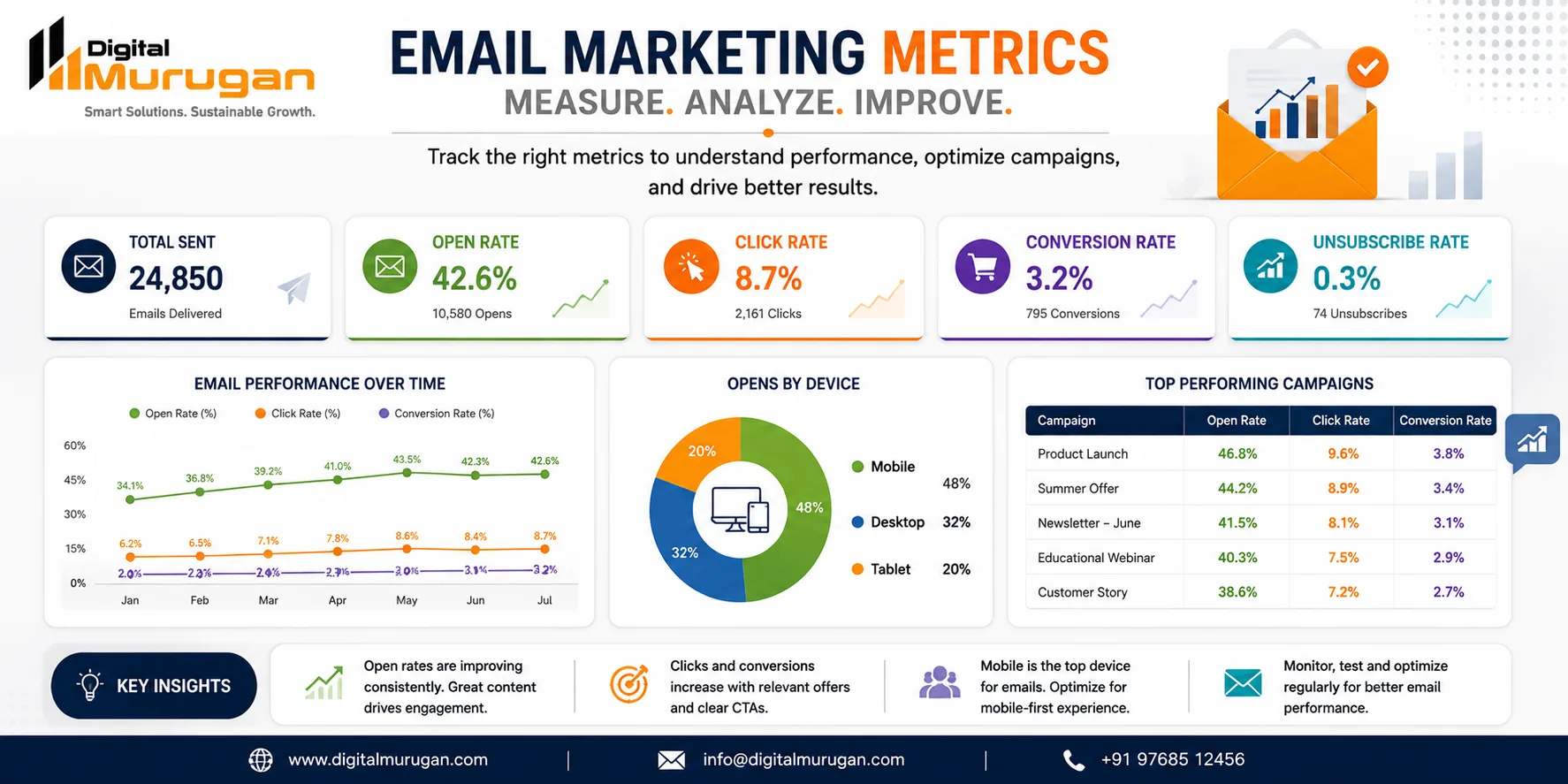 Email marketing metrics and campaign performance dashboard