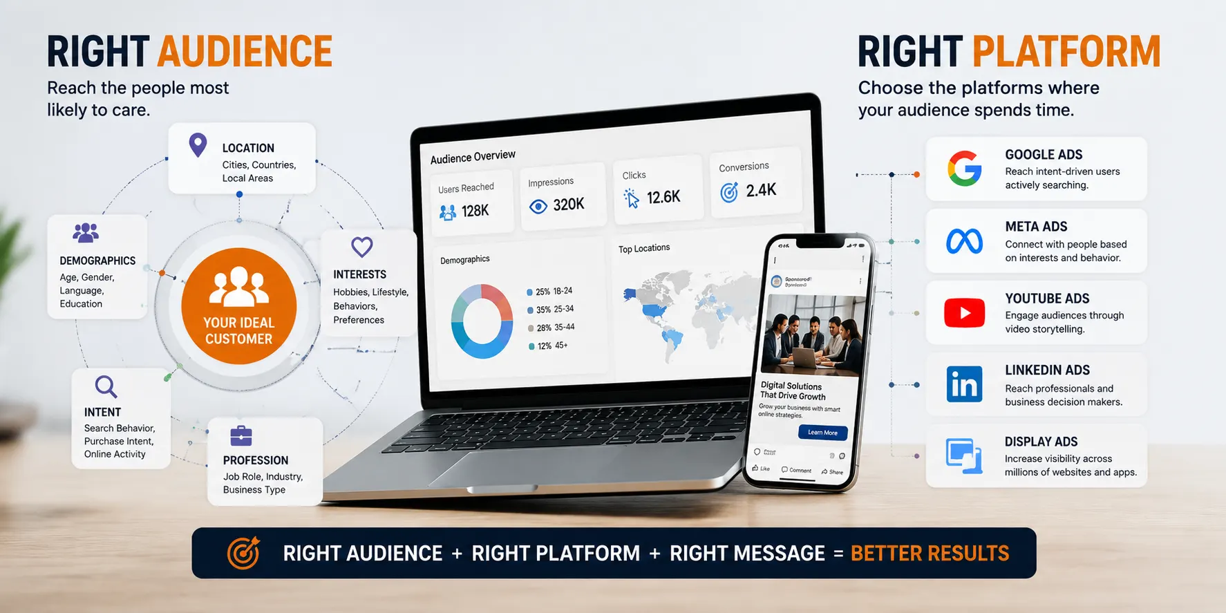 Online advertising targeting the right audience on the right platform