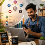 Small business owner using social media to build audience engagement and business growth