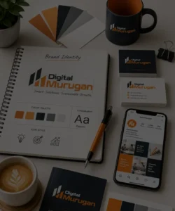 Brand identity design showing logo, colours, typography and visual branding elements