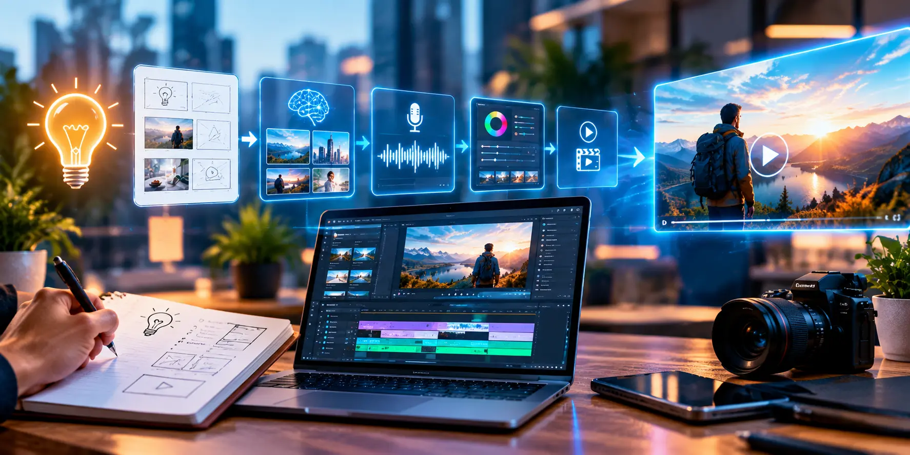 AI video production workflow from concept to final marketing video