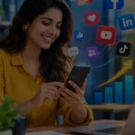 Business owner using social media to grow online presence