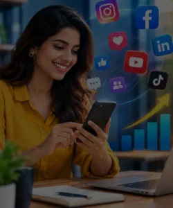 Business owner using social media to grow online presence