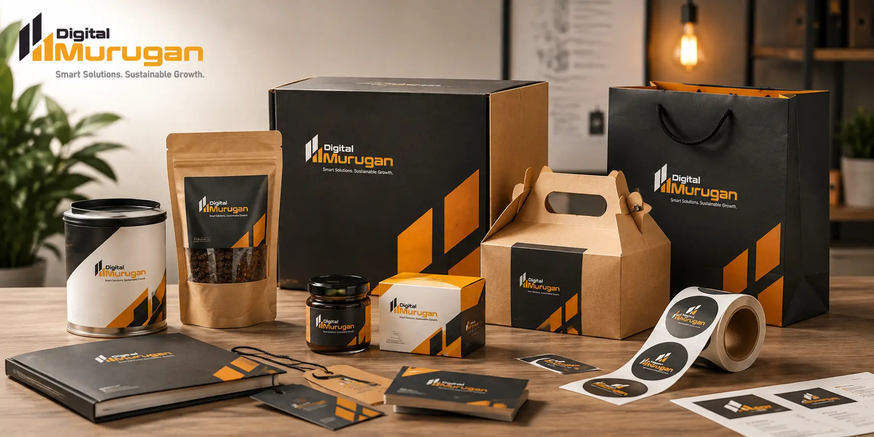 Branded product packaging and printed labels for business branding