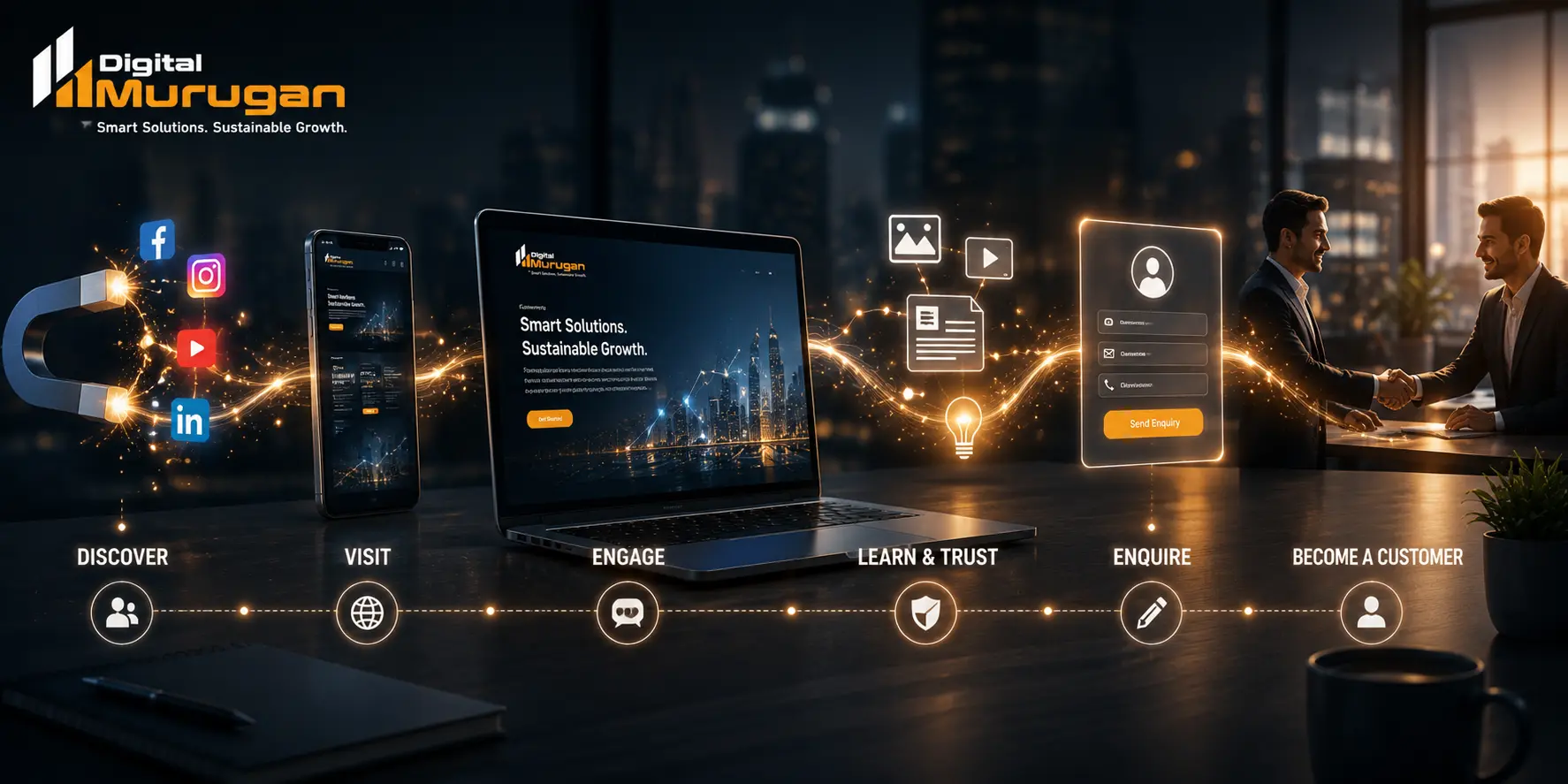 Digital marketing customer journey from discovery and engagement to customer conversion