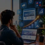 Person building a digital business using a laptop and online technology