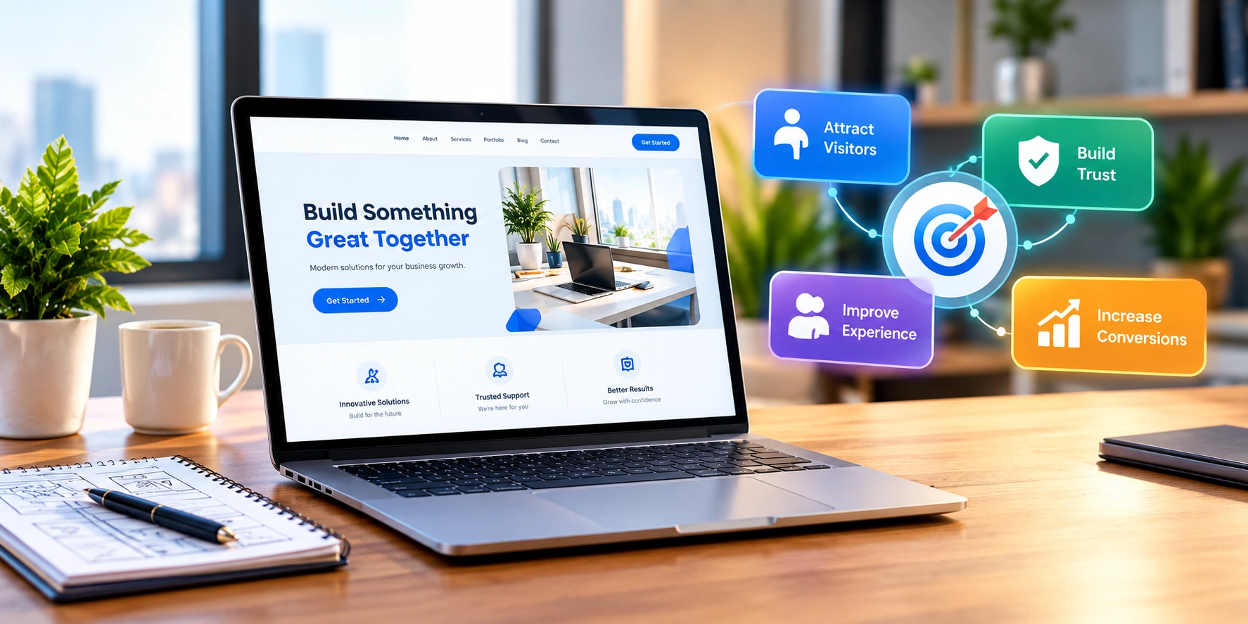 Website conversion strategies displayed on a modern laptop