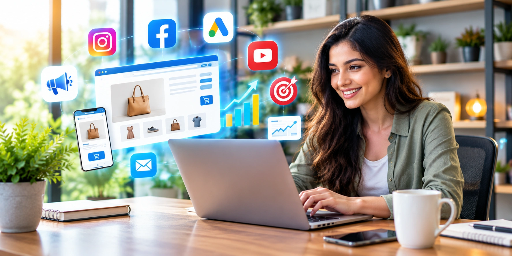 Business using online marketing platforms to attract customers and increase sales