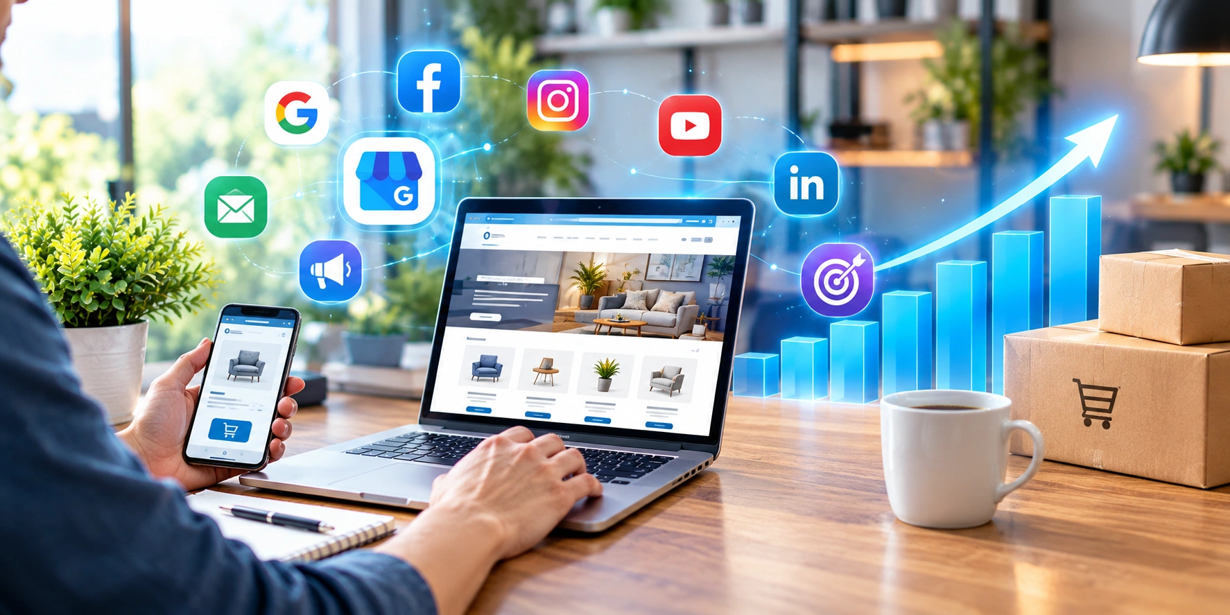 Business using online platforms to increase sales and reach customers