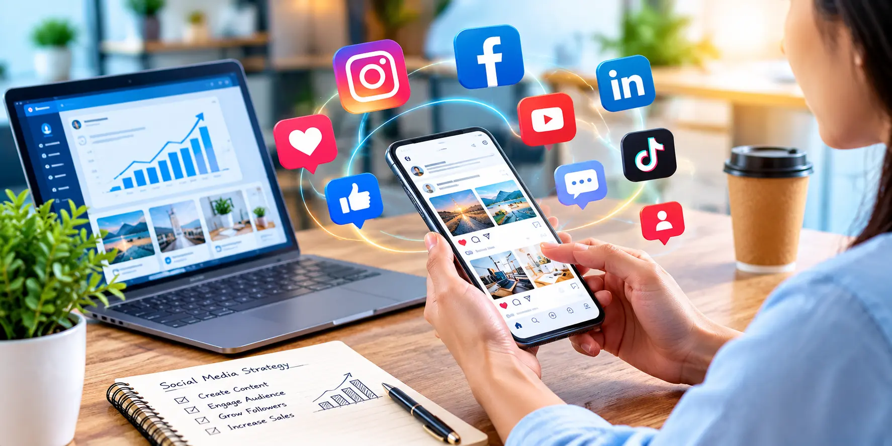 Social media marketing strategy helping a business grow online