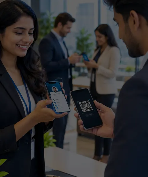 Digital business cards helping company employees share contact information and build professional connections.