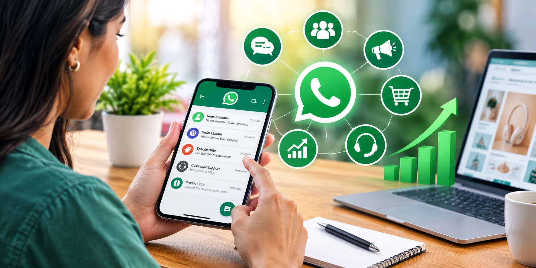 Business using WhatsApp marketing to communicate with customers and promote services